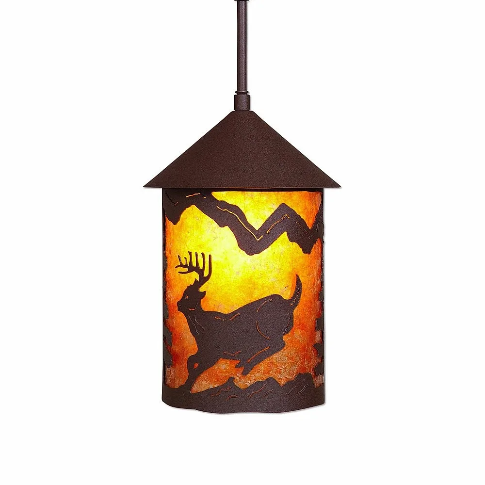 Cascade Lantern-Mountain Deer One Light Pendant in Rustic Brown