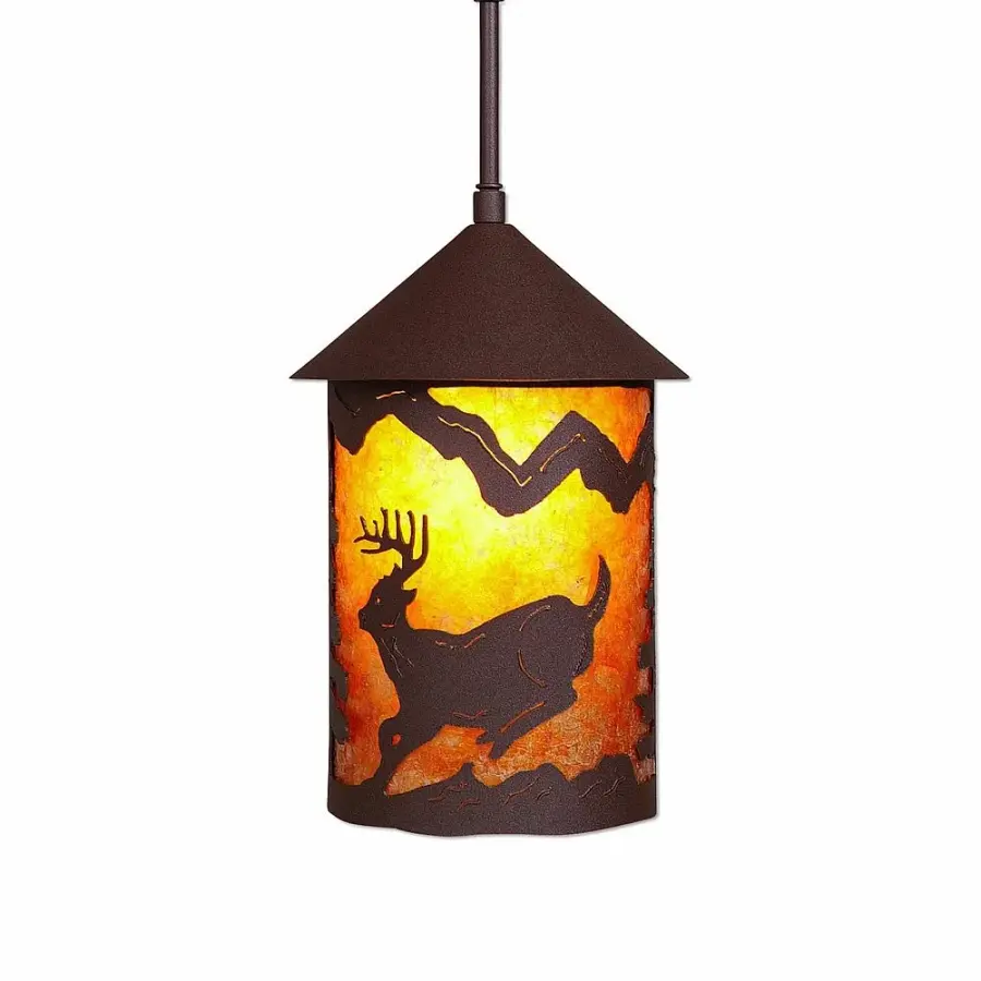 Cascade Lantern Mountain Deer Pendant in Rustic Brown