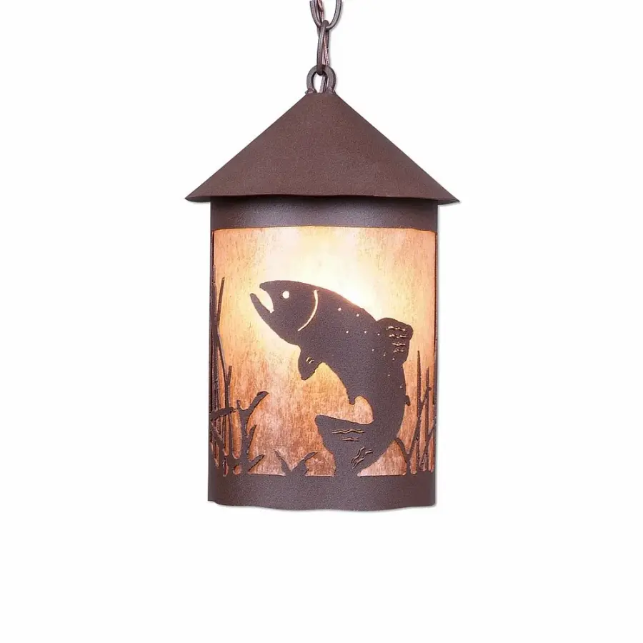 Cascade Lantern Trout One Light Pendant in Rustic Brown