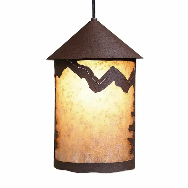 Farmhouse style Hanging Pendant Lights handmade in USA by Avalanche Ranch Lighting. This light features our exclusive metal wildlife art of a Rustic Plain. This Pendant Light is ideal for anyone looking to add rustic character or unique log home lighting to their home. Dimensions (inches): 15h x 10w and Takes 1 - Type A21 bulb - 150W max. Collection: Cascade Lantern-Rustic Plain Finish: Rustic Brown Glass: Almond Mica Width: 10.00" Height: 16.00" Number of Bulbs: 1 Maximum Wattage: 150.00 W Bulb Type: Medium Bulb Base: Medium