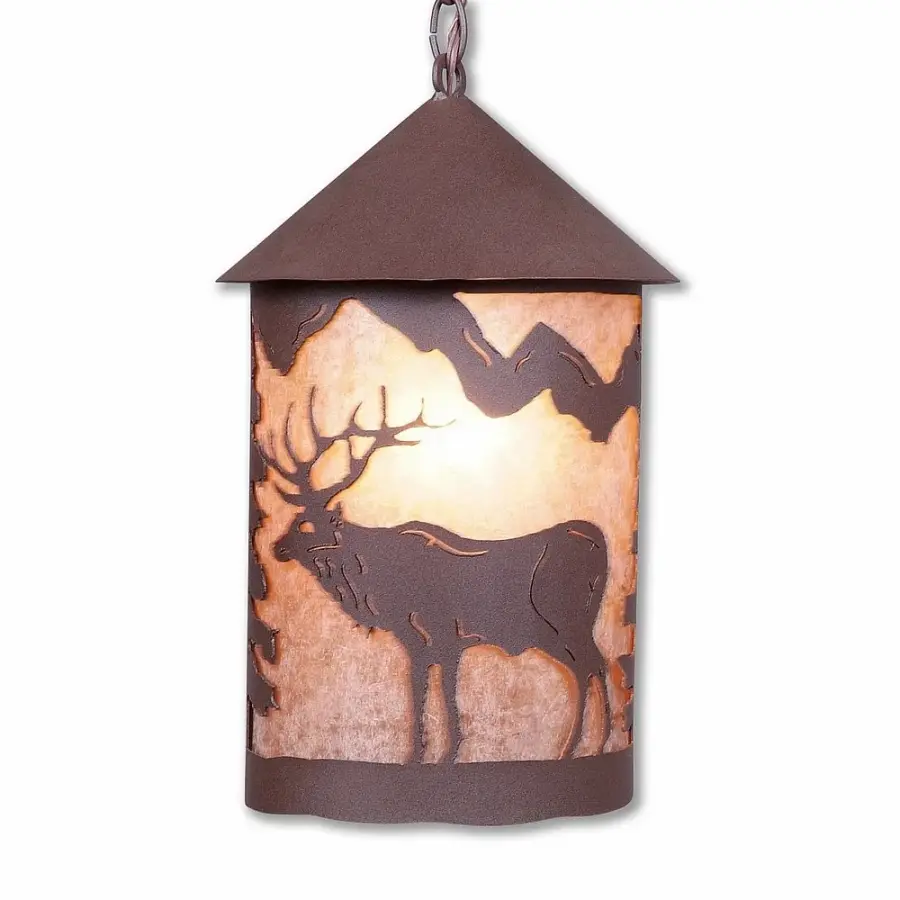 Cascade Lantern Valley Elk One Light Pendant in Rustic Brown