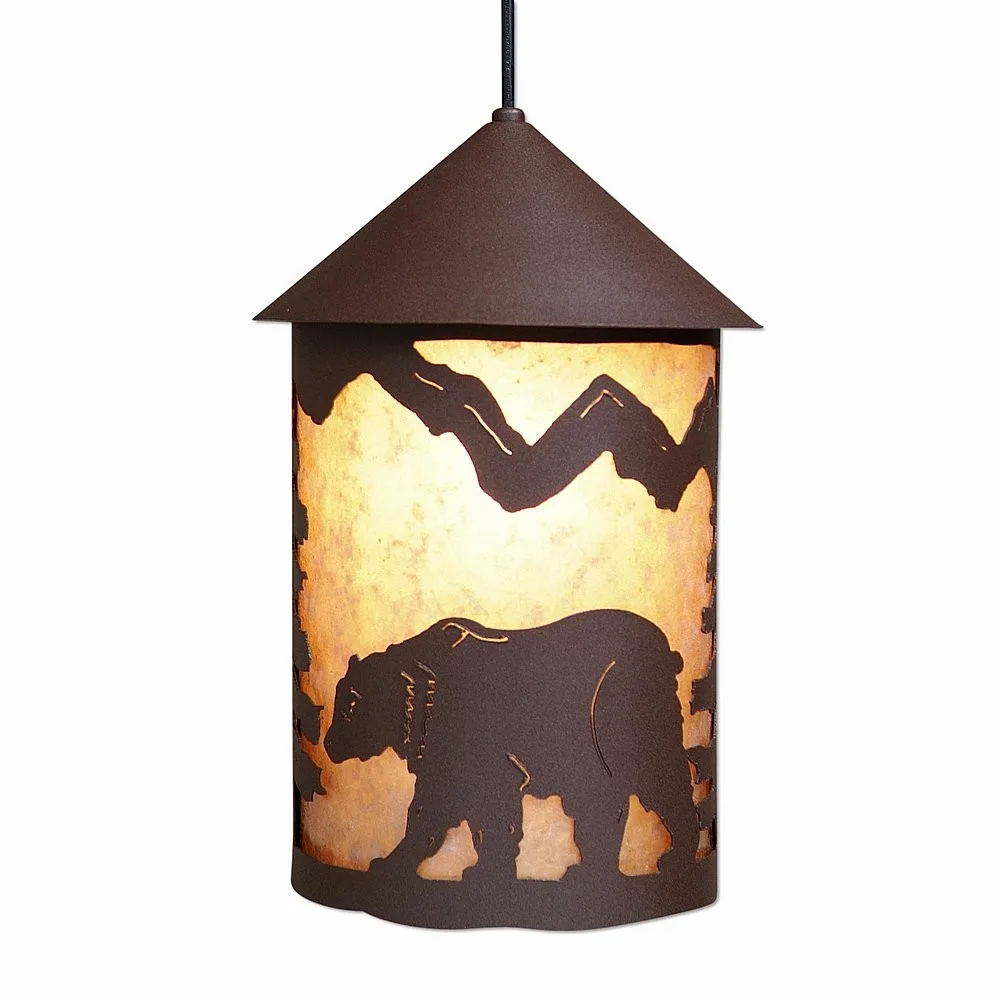 Cascade Lantern-Mountain Bear One Light Pendant in Rustic Brown