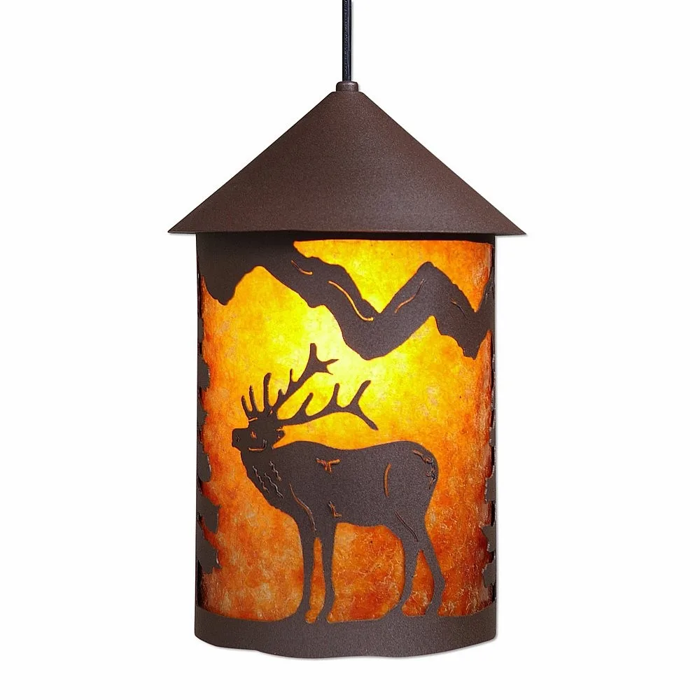 Cascade Lantern-Mountain Elk One Light Pendant in Rustic Brown