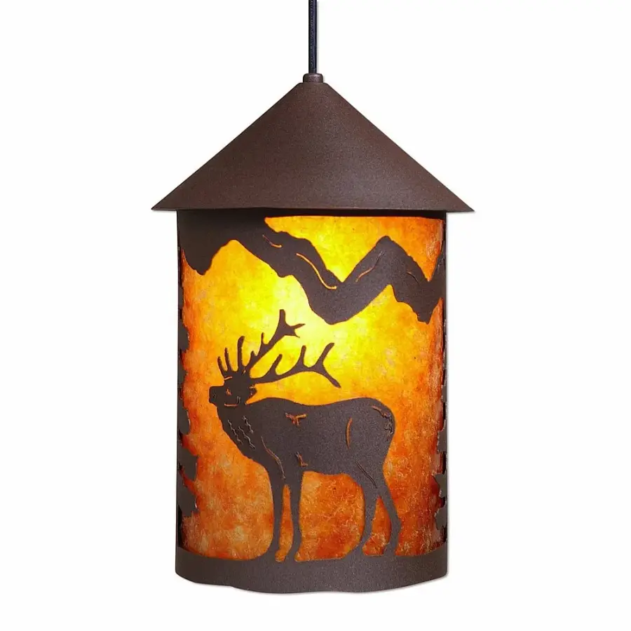 Cascade Lantern Mountain Elk Pendant in Rustic Brown