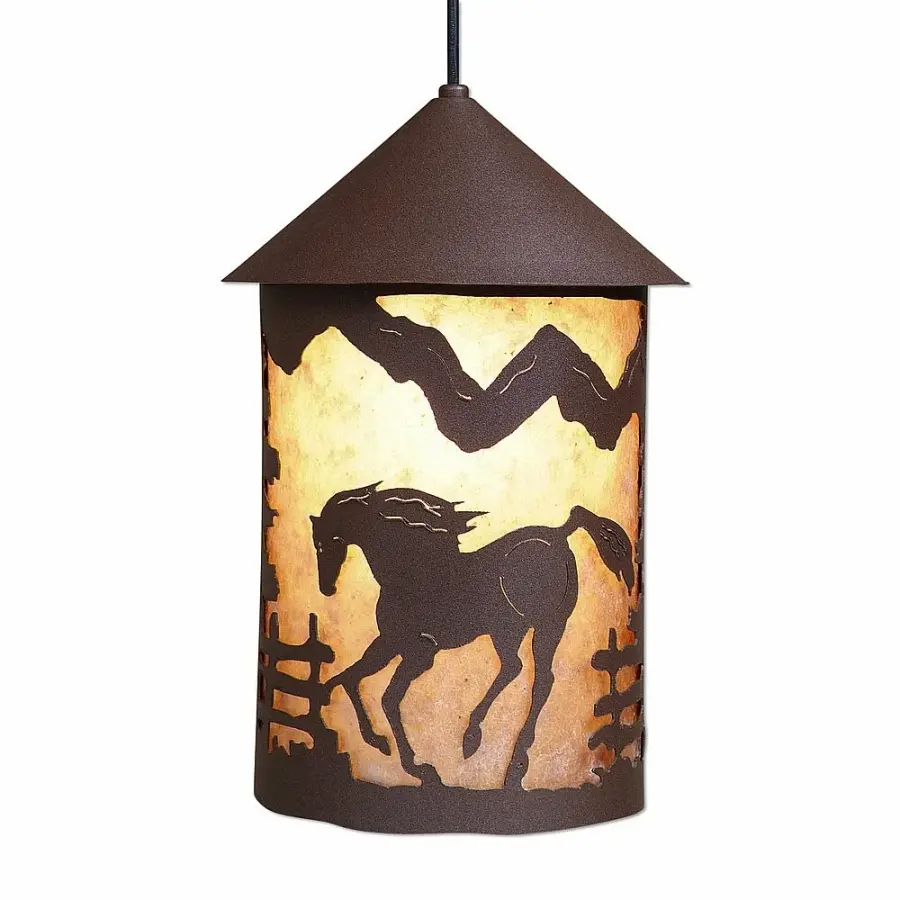 Cascade Lantern Mountain Horse Pendant in Rustic Brown
