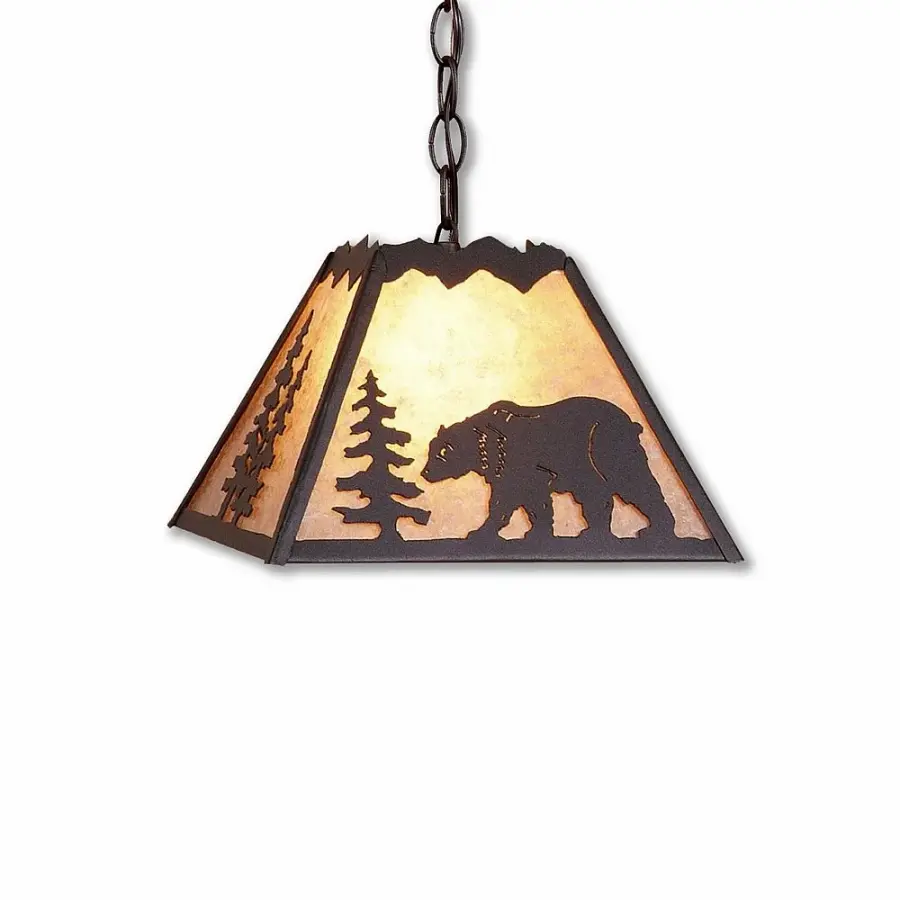 Rocky Mountain Bear Rustic Brown Pendant Light