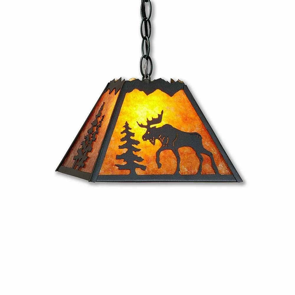 Rocky Mountain-Mountain Moose Rustic Brown One Light Pendant in Rustic Brown