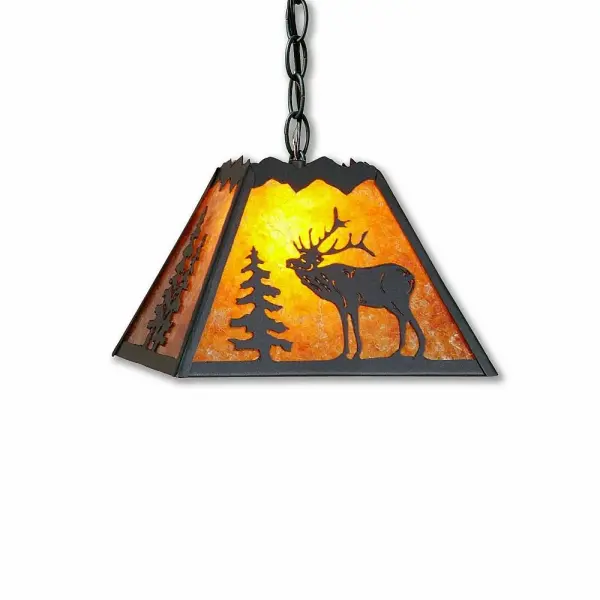 Rocky Mountain Elk Rustic Brown Pendant Light