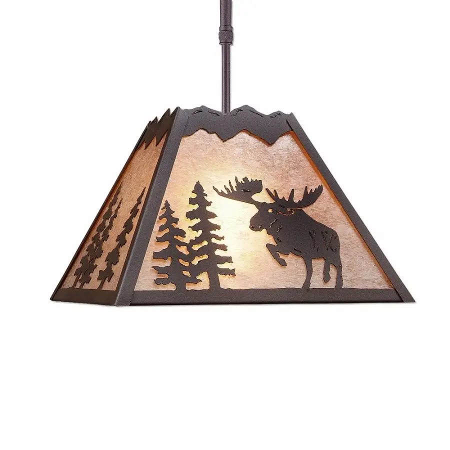 Rocky Mountain Alaska Moose Rustic Brown Pendant Light