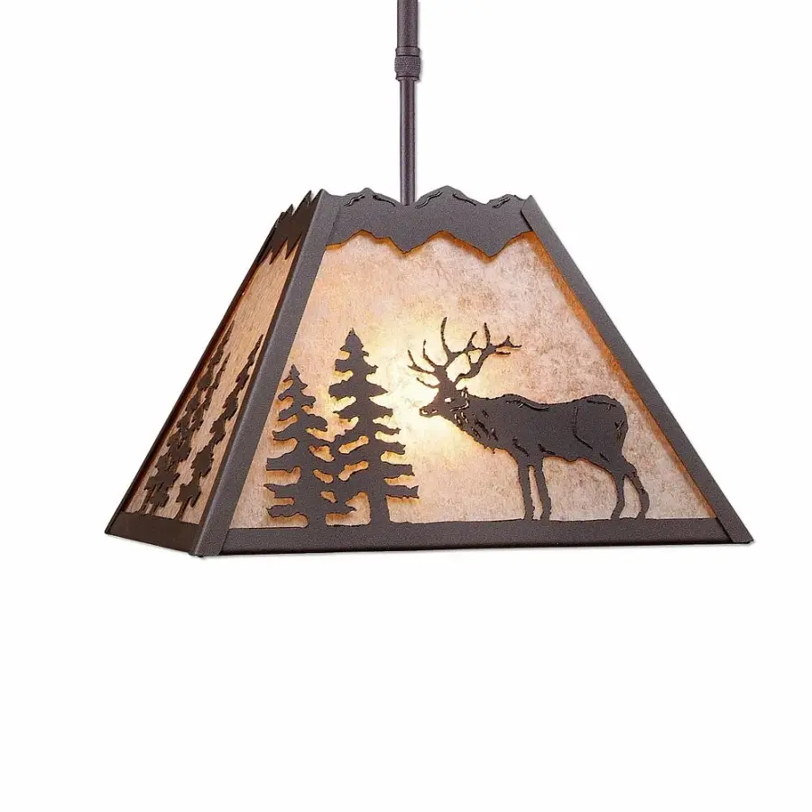 Rocky Mountain Valley Elk Rustic Brown Pendant Light