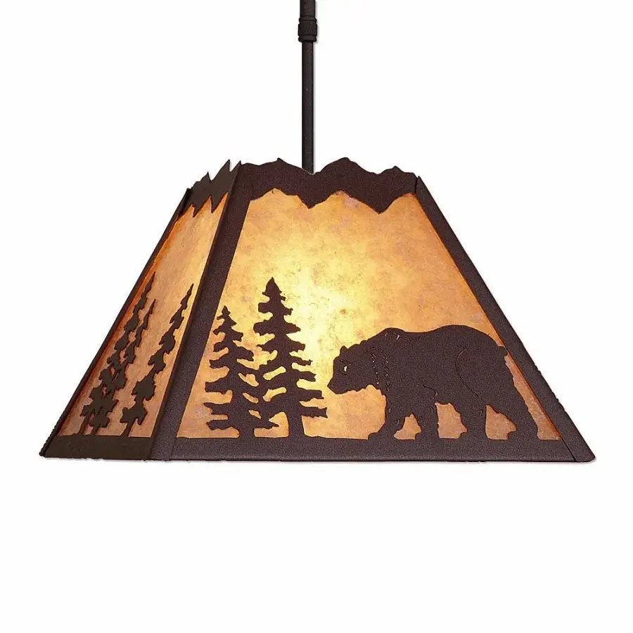 Rocky Mountain Bear Rustic Brown Pendant Light