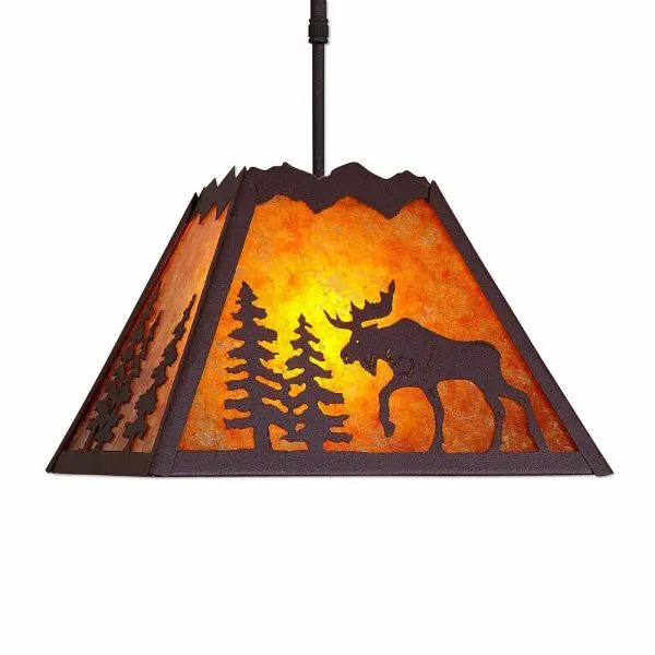 Rocky Mountain Moose Pendant Light in Rustic Brown