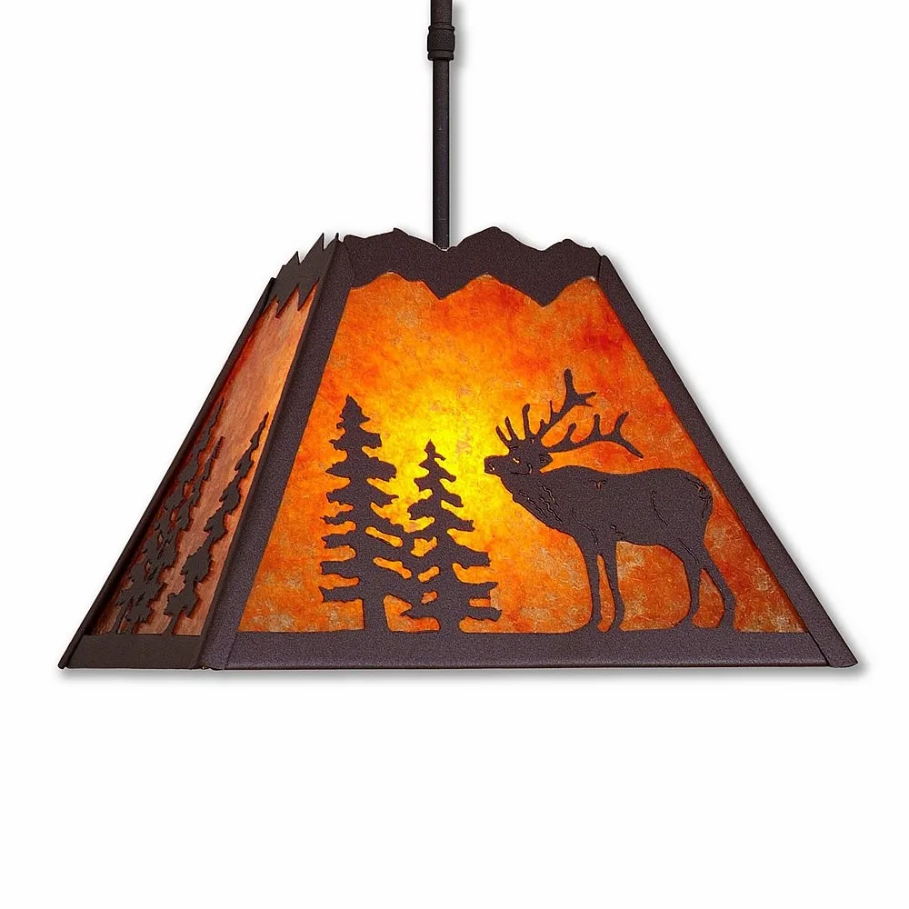 Rocky Mountain-Mountain Elk Rustic Brown One Light Pendant in Rustic Brown