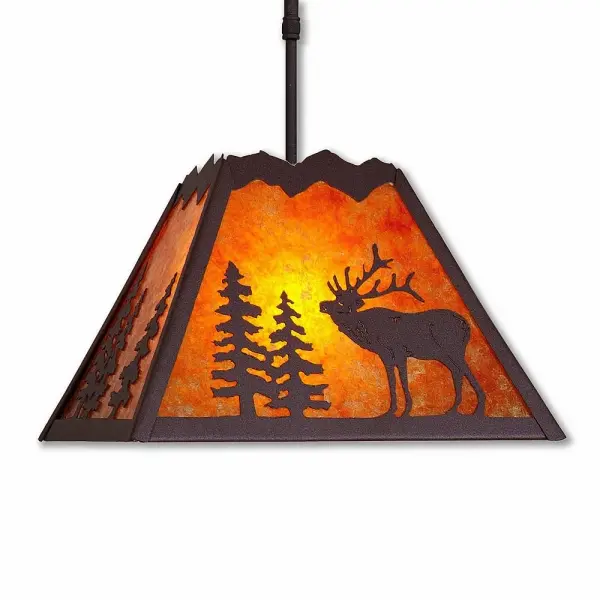 Rocky Mountain Elk Rustic Brown Pendant Light