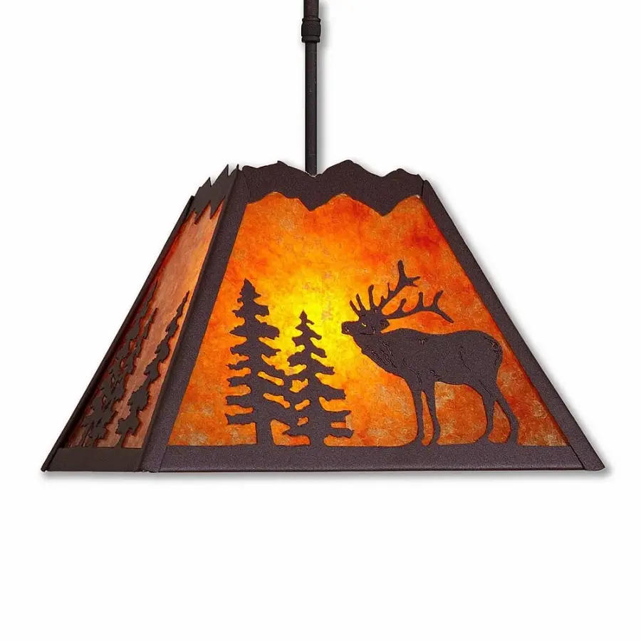 Rocky Mountain Elk Rustic Brown Pendant Light