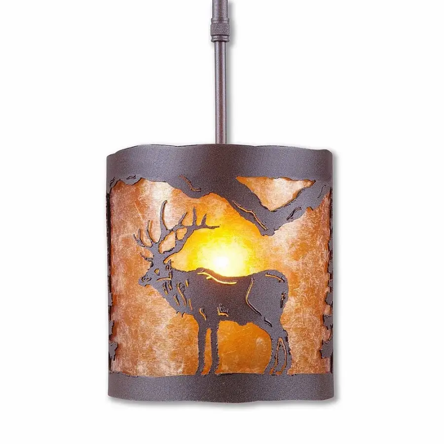 Kincaid-Valley Elk One Light Pendant in Rustic Brown