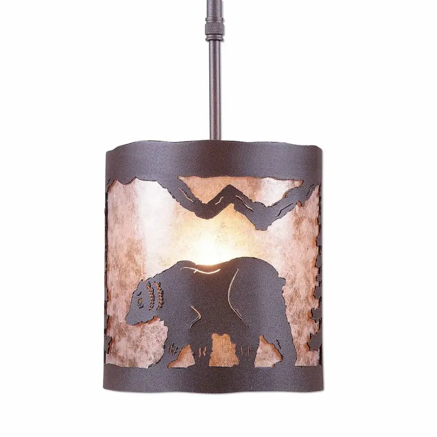 Kincaid-Mountain Bear One Light Pendant in Rustic Brown