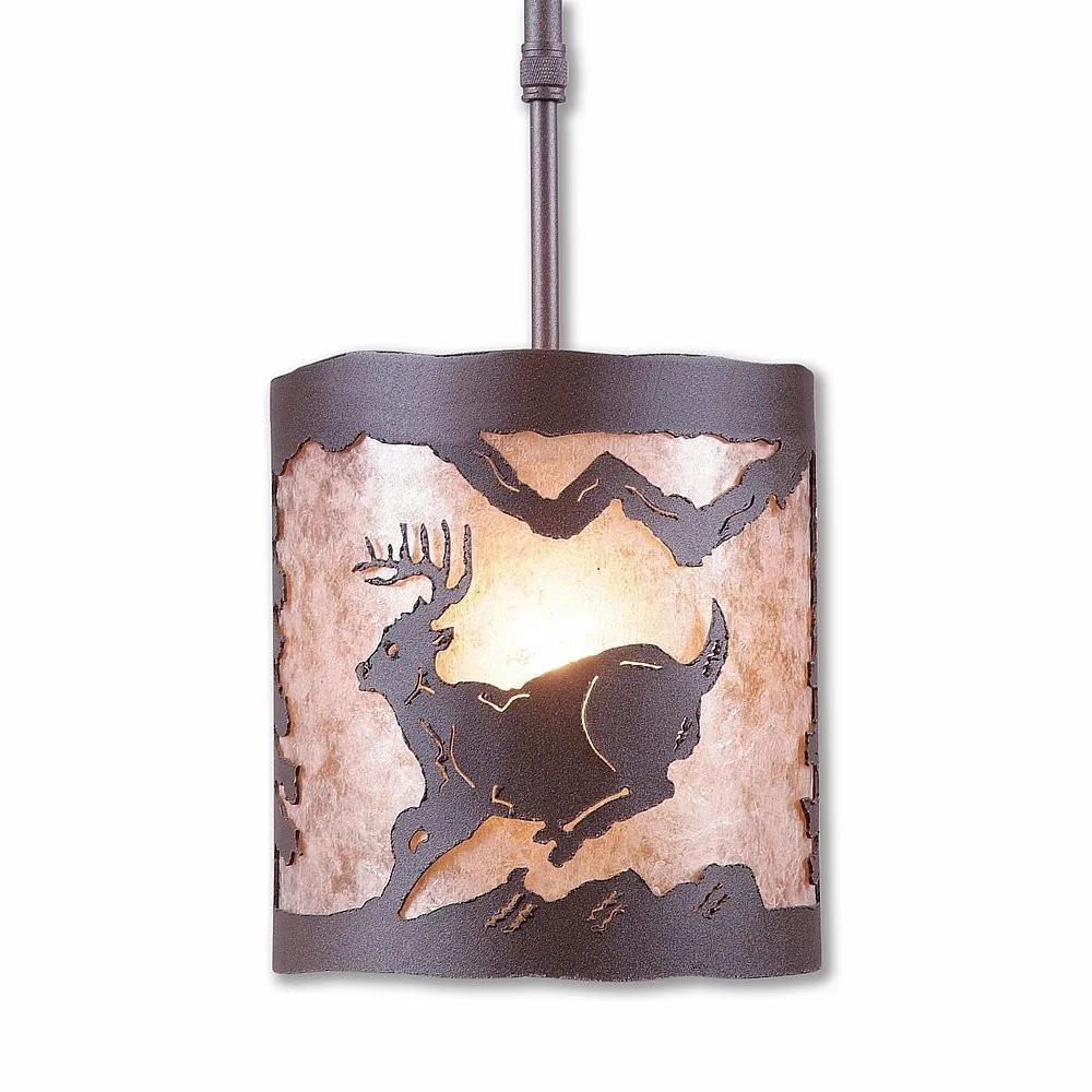 Kincaid-Mountain Deer One Light Pendant in Rustic Brown