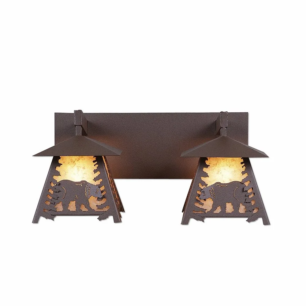 Smoky Mountain-Mountain Bear Two Light Bath Vanity Light in Rustic Brown