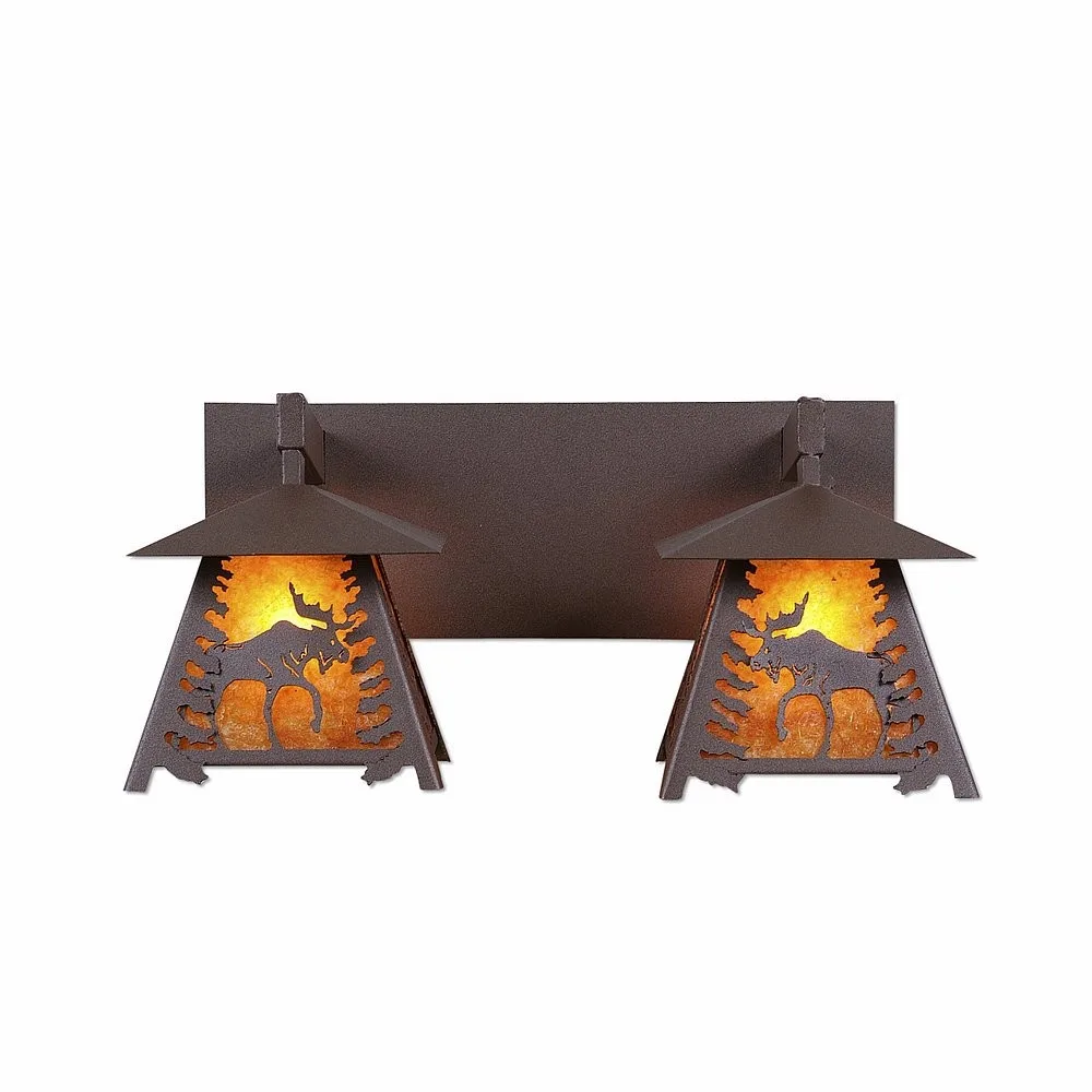 Smoky Mountain-Mountain Moose Two Light Bath Vanity Light in Rustic Brown