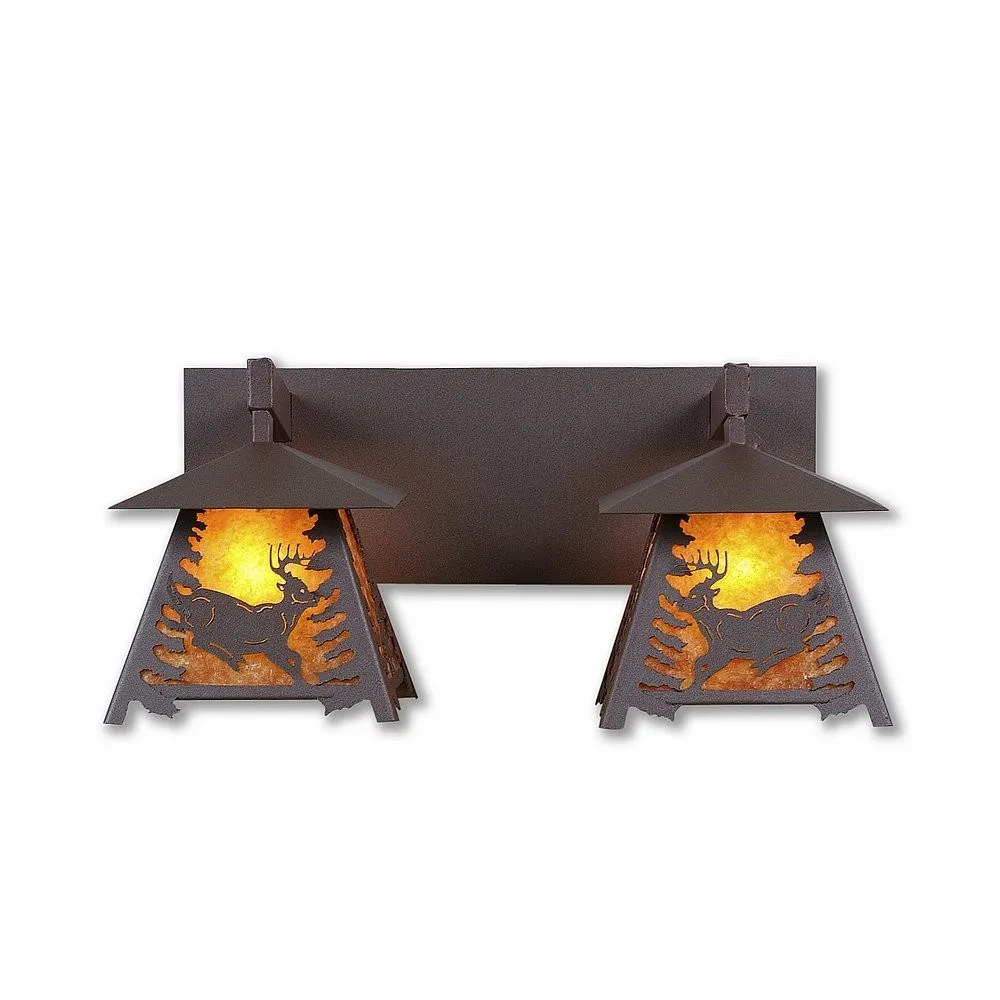 Smoky Mountain-Mountain Deer Two Light Bath Vanity Light in Rustic Brown