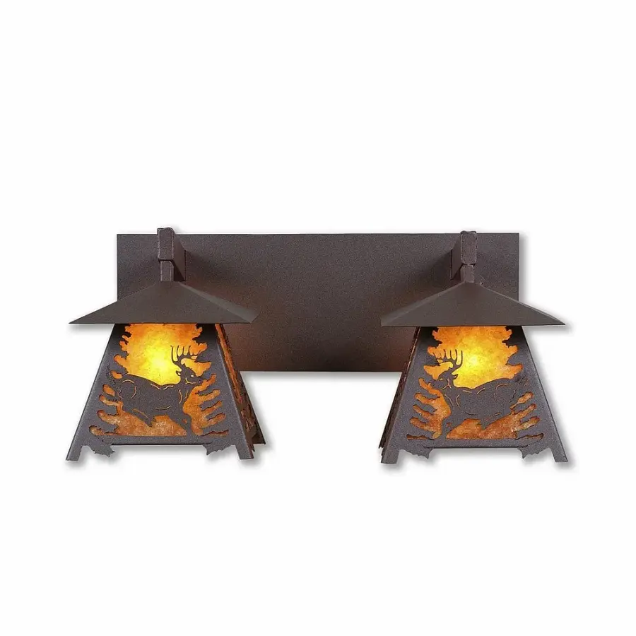 Smoky Mountain Deer Two Light Bath Vanity Light in Rustic Brown