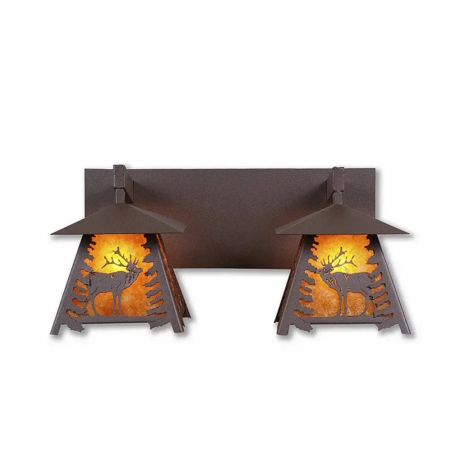 Smoky Mountain Elk Two Light Bath Vanity Light in Rustic Brown