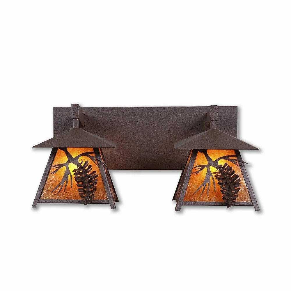Smoky Mountain-Spruce Cone Two Light Bath Vanity Light in Rustic Brown