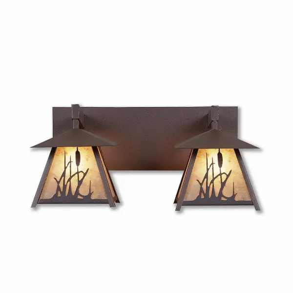 Smoky Mountain Cattails Two Light Bath Vanity Light
