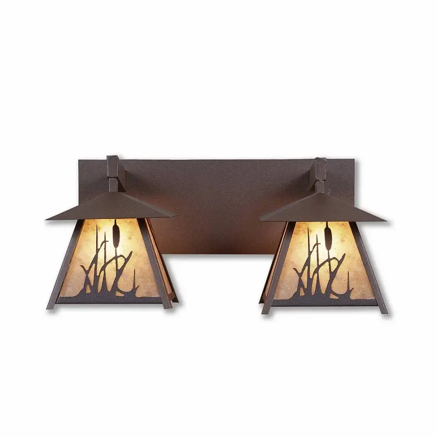 Smoky Mountain Cattails Two Light Bath Vanity Light
