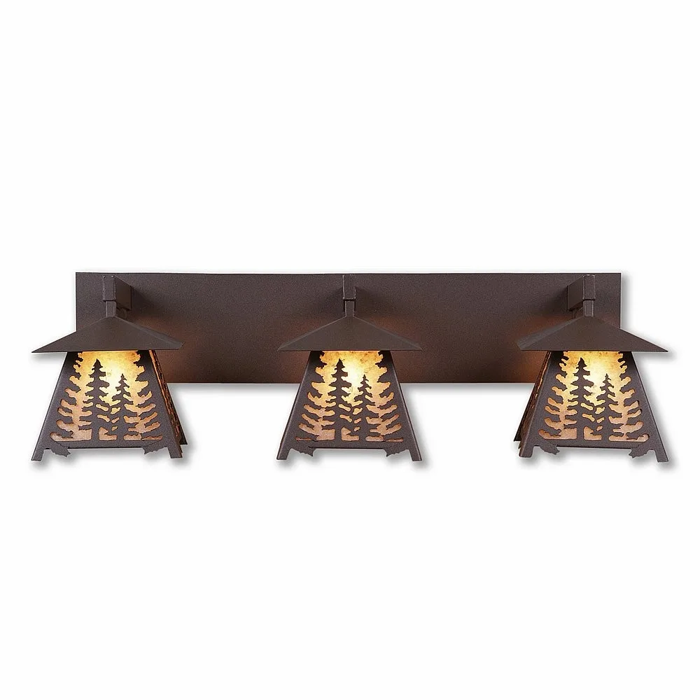 Smoky Mountain-Spruce Tree Three Light Bath Vanity Light in Rustic Brown