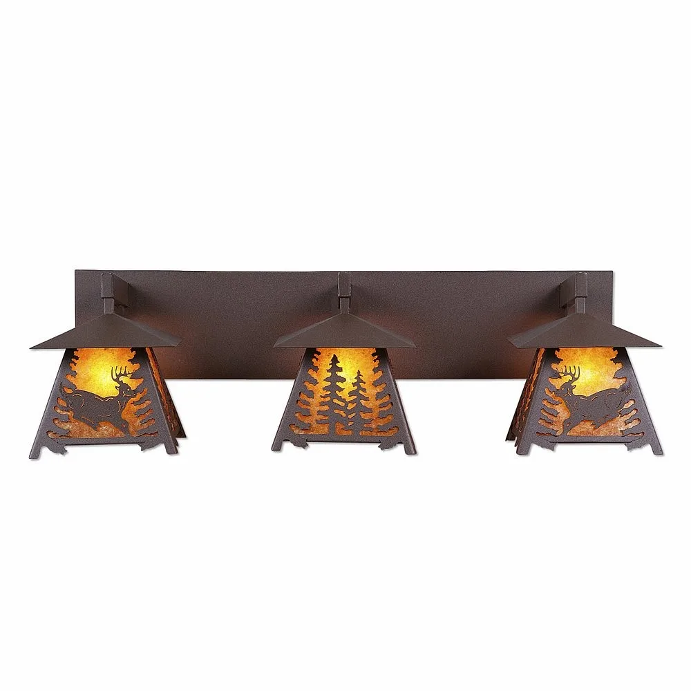 Smoky Mountain-Mountain Deer Three Light Bath Vanity Light in Rustic Brown