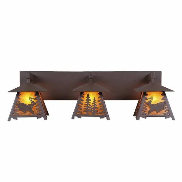 Smoky Mountain Deer Three Light Bath Vanity Light in Rustic Brown