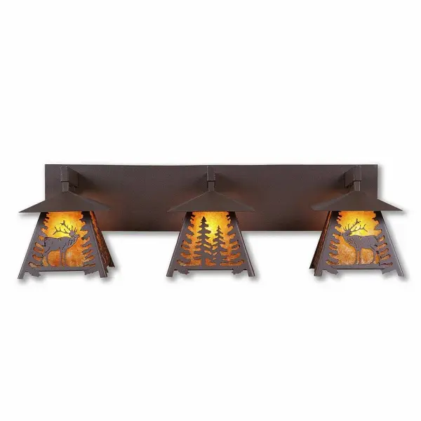 Smoky Mountain Elk Three Light Bath Vanity Light in Rustic Brown