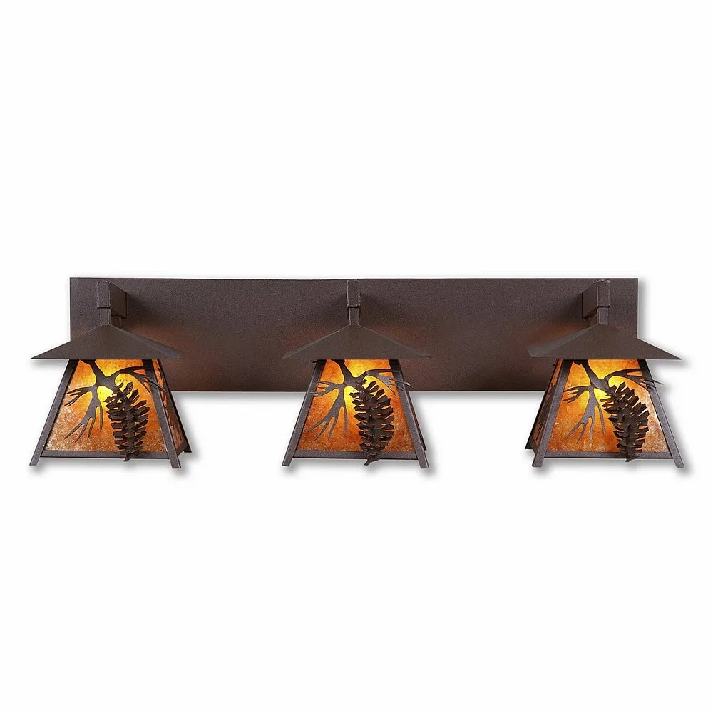 Smoky Mountain-Spruce Cone Three Light Bath Vanity Light in Rustic Brown