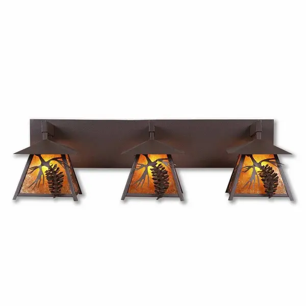 Smoky Mountain Spruce Cone 3-Light Bath Vanity Light in Rustic Brown
