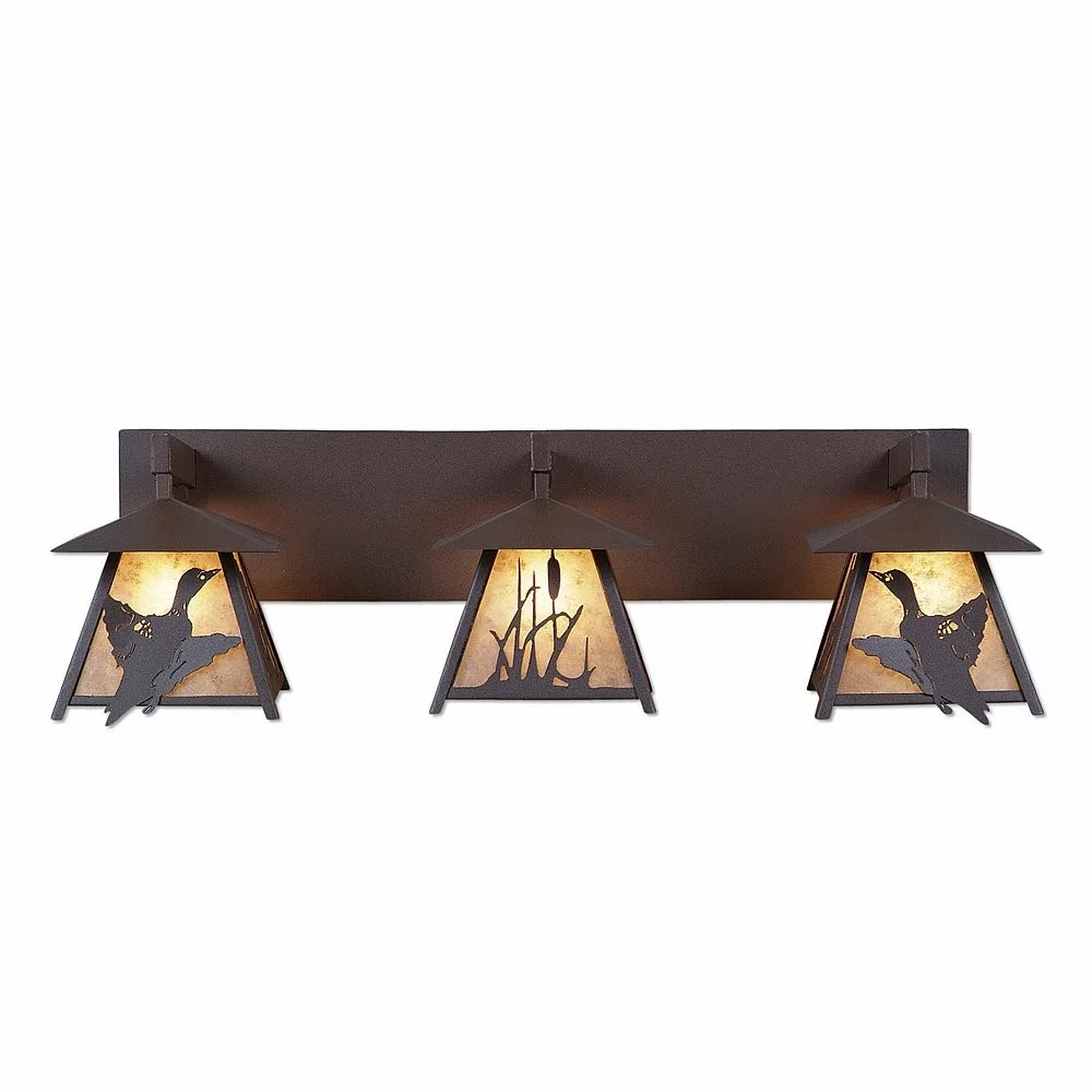 Smoky Mountain-Loon Three Light Bath Vanity Light in Rustic Brown