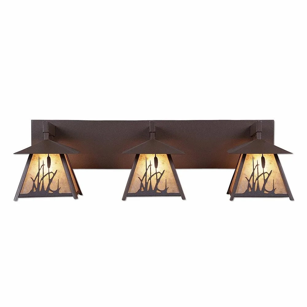 Smoky Mountain-Cattails Three Light Bath Vanity Light in Rustic Brown