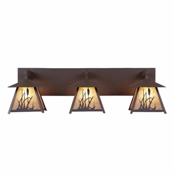 Smoky Mountain Cattails 3-Light Bath Vanity Light in Rustic Brown