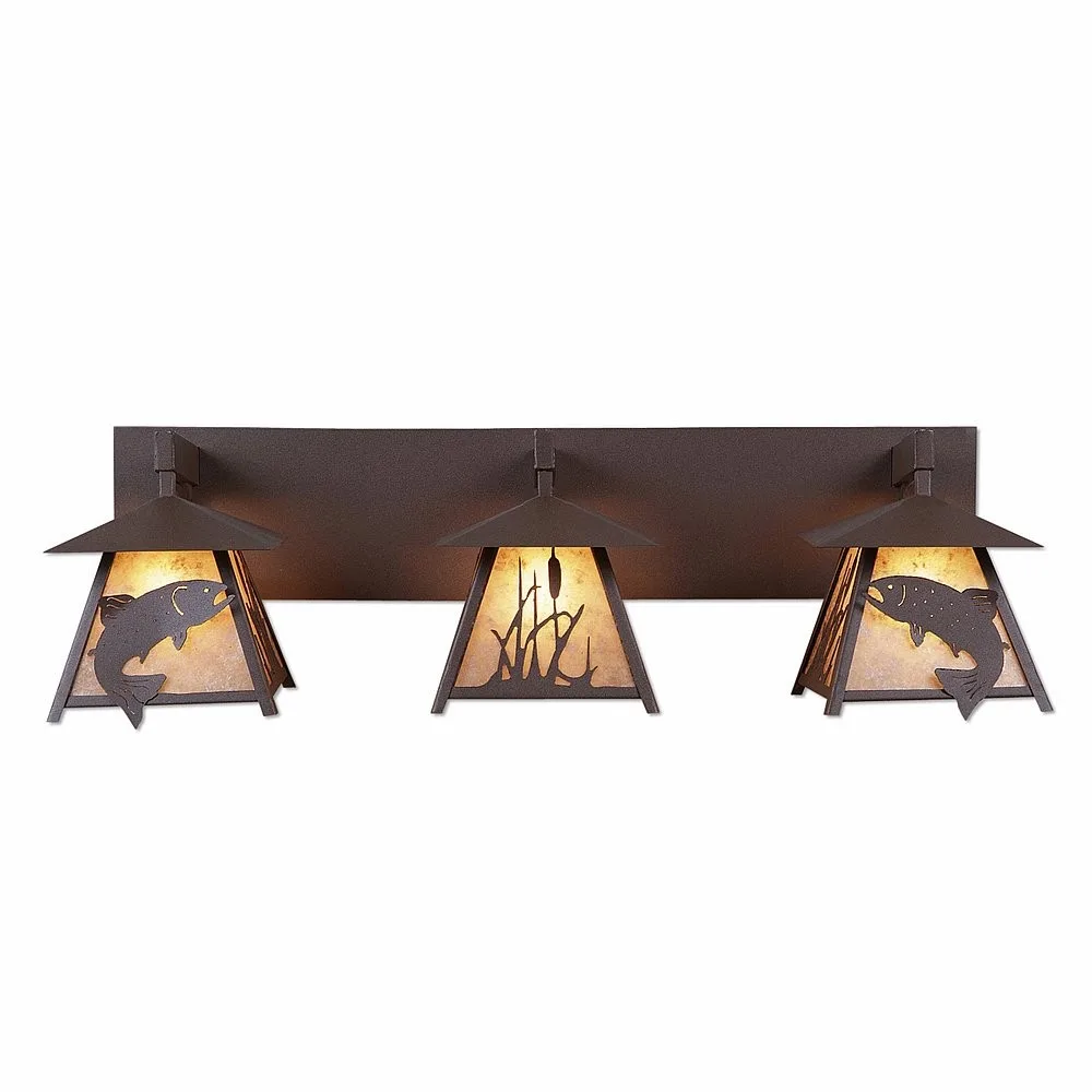 Smoky Mountain-Trout Three Light Bath Vanity Light in Rustic Brown