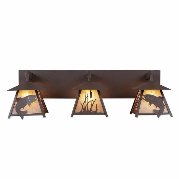 Smoky Mountain Trout 3-Light Bath Vanity Light in Rustic Brown