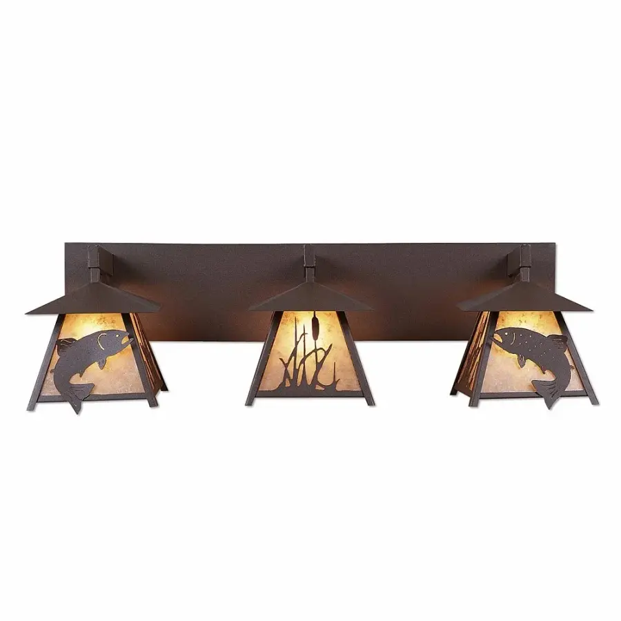 Smoky Mountain Trout 3-Light Bath Vanity Light in Rustic Brown