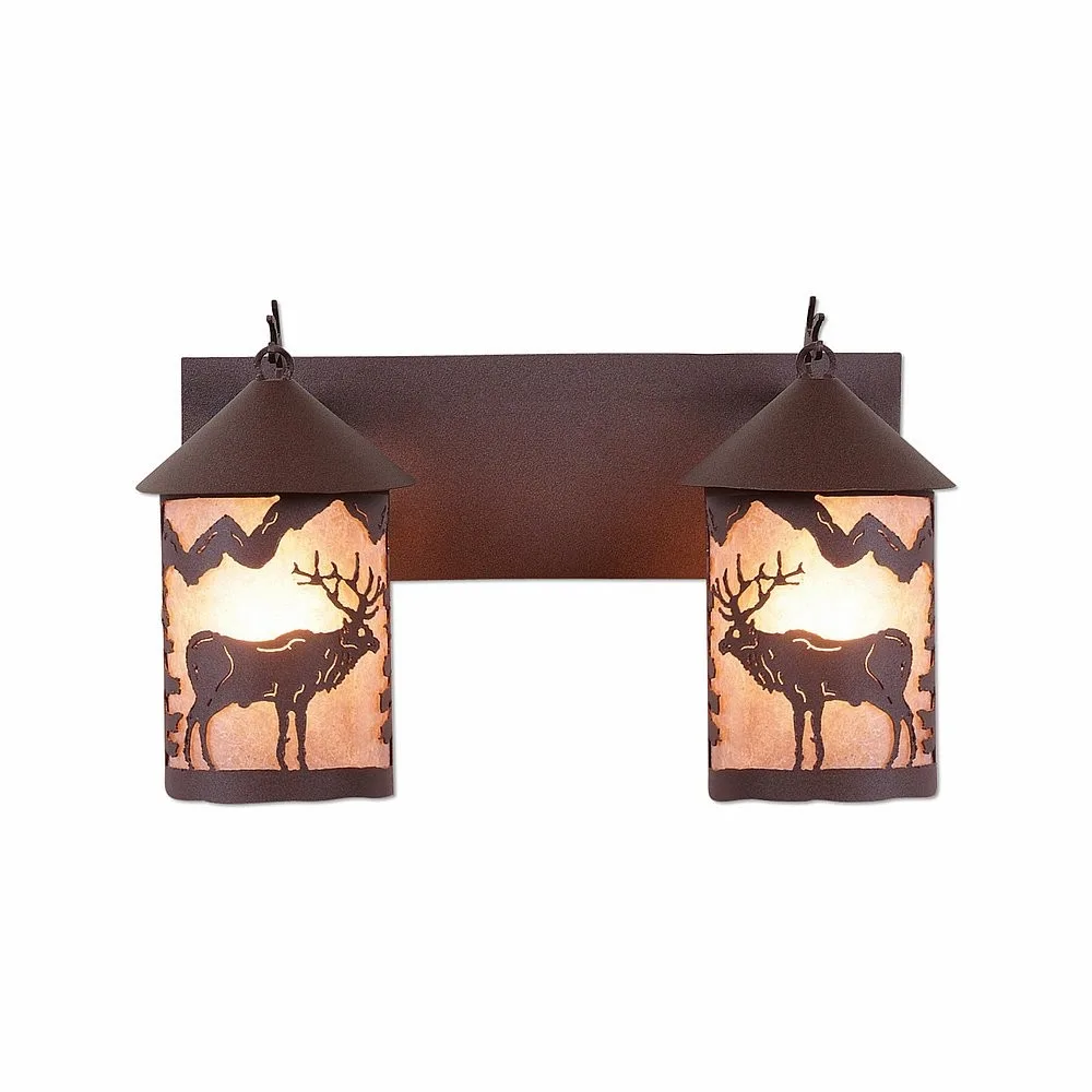 Cascade-Valley Elk Two Light Bath Vanity Light in Rustic Brown