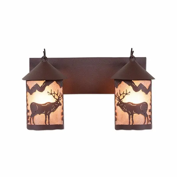 Cascade-Valley Elk Two Light Bath Vanity Light in Rustic Brown