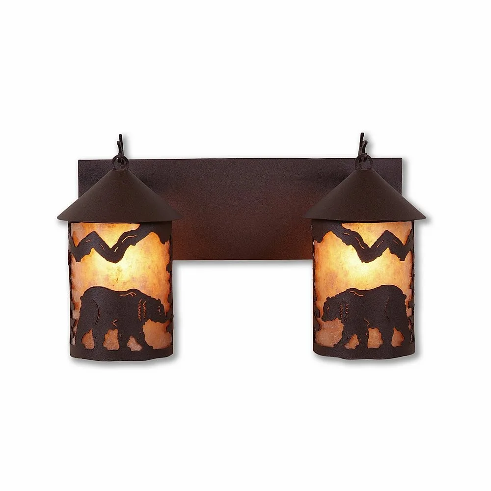 Cascade-Mountain Bear Rustic Brown Two Light Bath Vanity Light in Rustic Brown