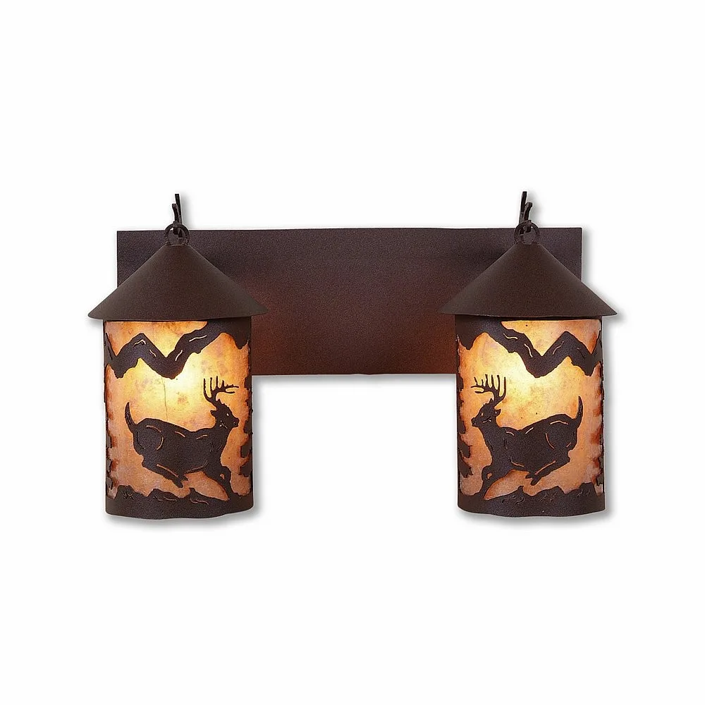 Cascade-Mountain Deer Rustic Brown Two Light Bath Vanity Light in Rustic Brown