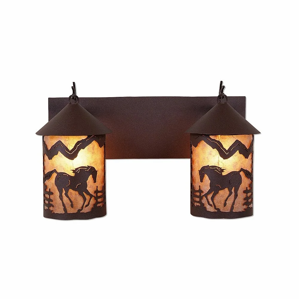 Cascade-Mountain Horse Two Light Bath Vanity Light in Rustic Brown