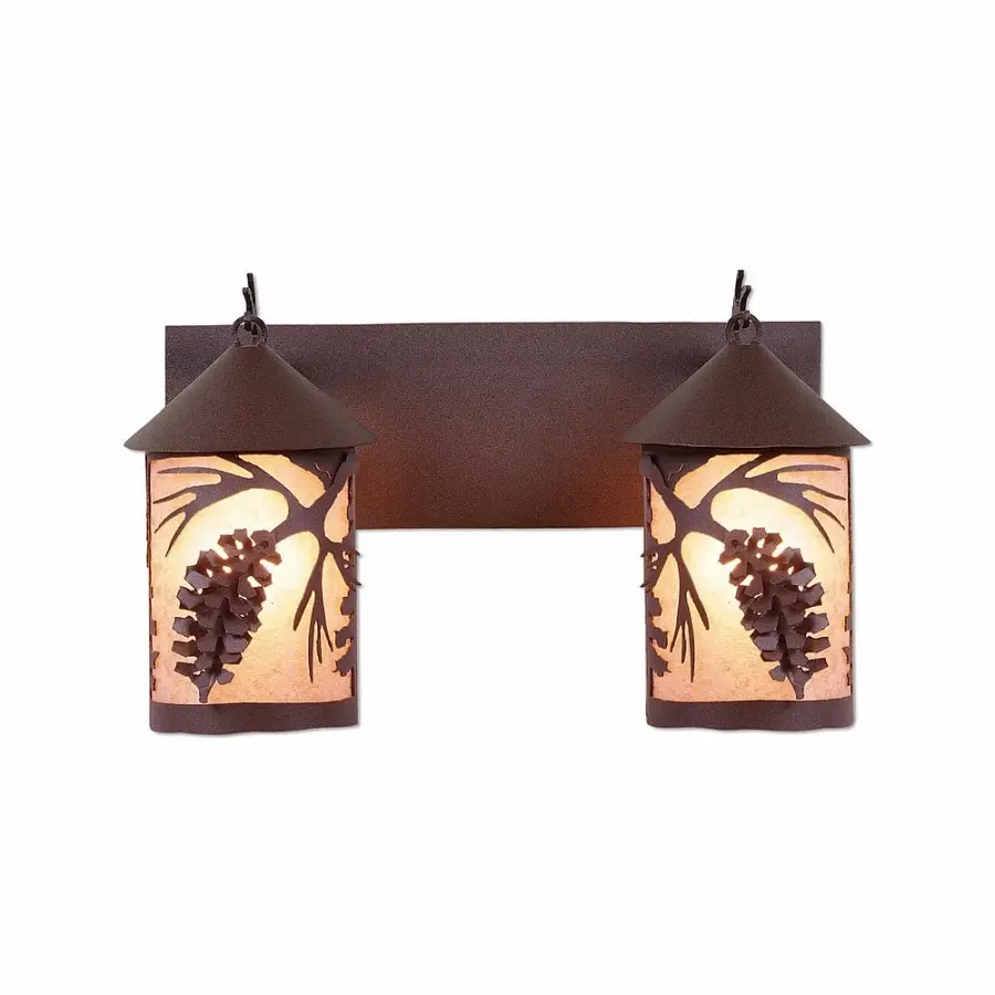 Cascade-Spruce Cone Two Light Bath Vanity Light in Rustic Brown