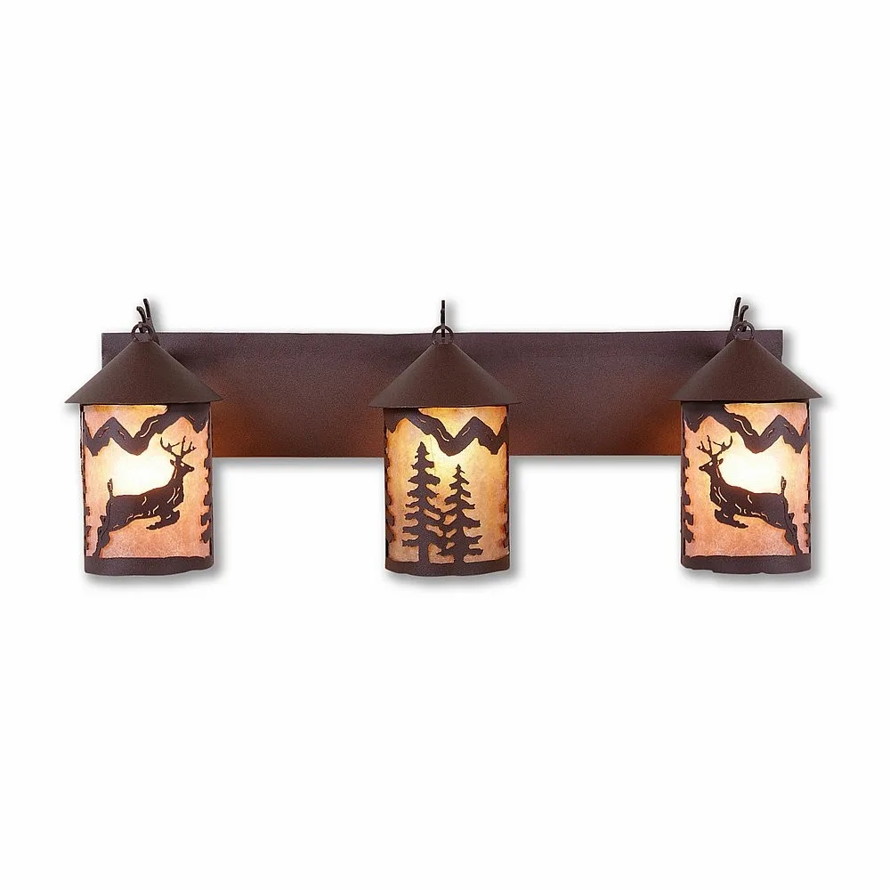Cascade-Valley Deer Three Light Bath Vanity Light in Rustic Brown