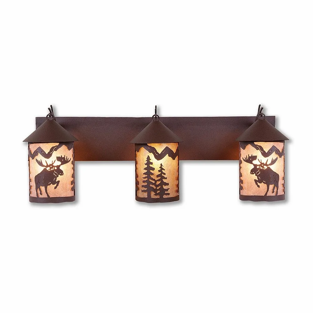 Cascade-Alaska Moose Three Light Bath Vanity Light in Rustic Brown